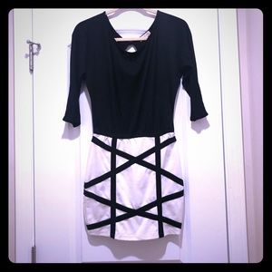 Party dress, color block loose top w fitted skirt